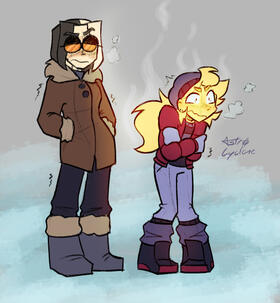 Two girls freezing outside in the winter
