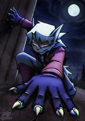 Blue guy turning into a werewolf