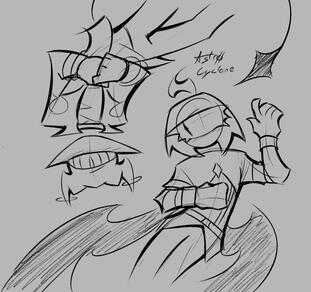 Two cyclopes lying on the ground, yin-yang style