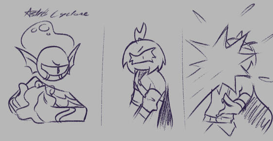 Dark cyclops gets splashed by water cyclops