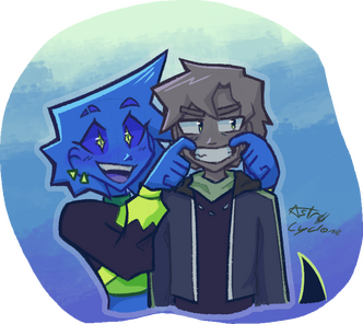 Blue gal trying to make gray pal smile